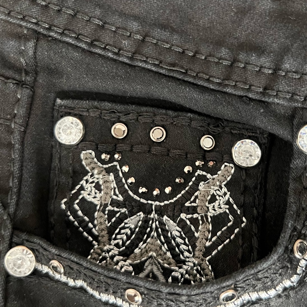 Black Flare Jeans with Stud & Chain Pocket Detail - Picture 3 of 7